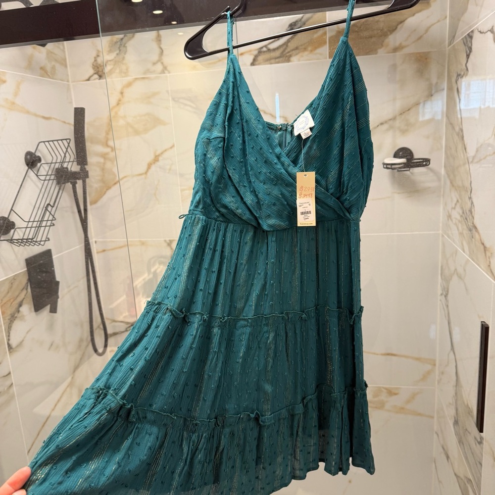 Francesca's Collections Teal and Gold Textured Dress